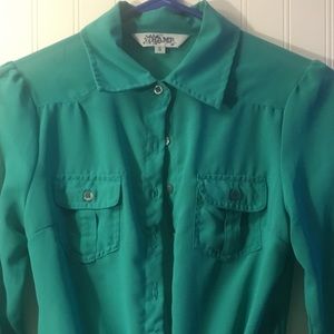 Juniors teal button up blouse